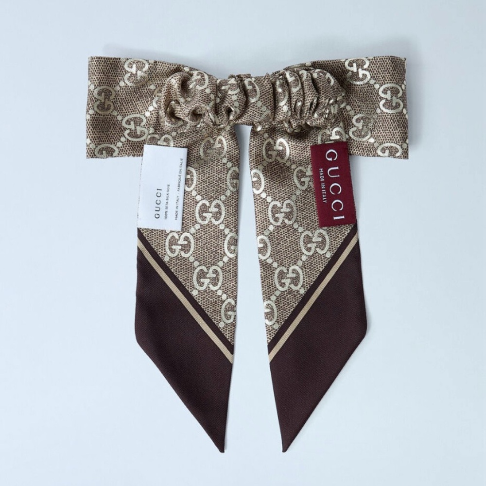 GUCCI GG logo silk bow scrunchie hair tie - Picture 3 of 4